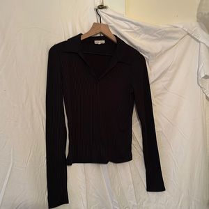 Collared black T-shirt long sleeve top